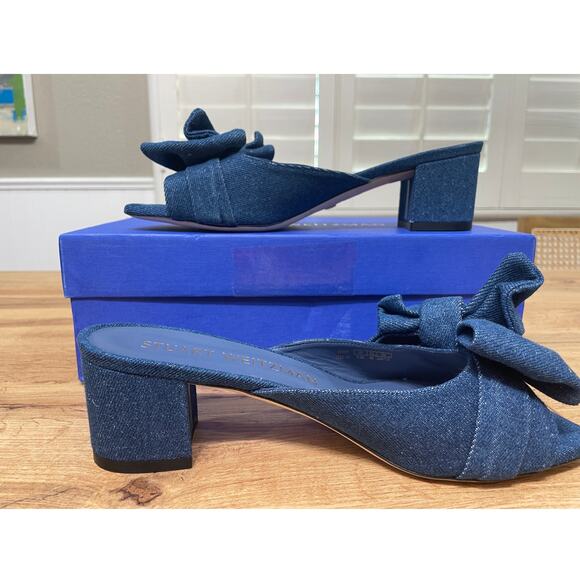 Stuart Weitzman Love Knot 50 Block Slide Vintage Denim Indigo Size 9.5 NIB - Picture 14 of 14